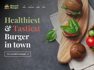 Nature Burger - Burger shop Hero Section UI adobe xd branding burger clean ui design food hero hero section illustration interface logo natural organic typography ui ux