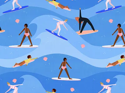Surf pattern 💙 beach female character illustration illustration art illustrator kids illustration motif motifs pattern pattern a day pattern art pattern design summer summertime surf