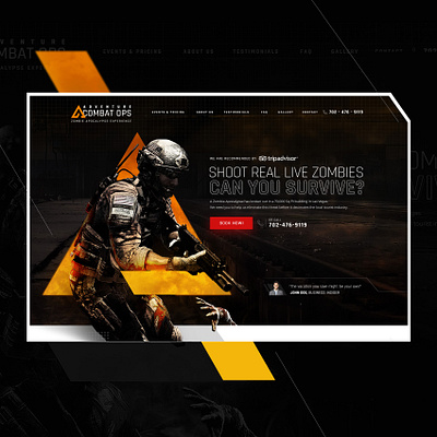 Adventure Combat Ops | Website Design and Image Manipulation action adrenaline adventure art direction awesome design commando creative design dark ui inspiration las vegas theme park ui ux web design website concept website design zombies