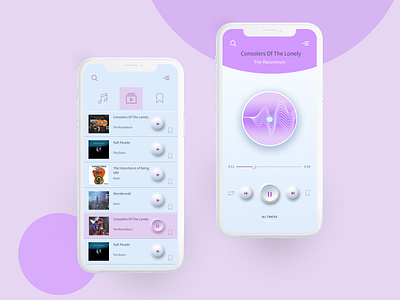 Music Player App blue lilac music music app music app design music app ui music player neomorphic neomorphism pastel pastel colors pastels player skeumorphism skeuomorphic violet