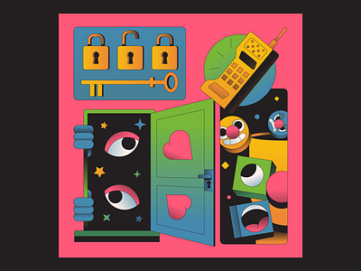 Lock and Key call emoji emotion eye eyes face hands heart illustration illustrator key lock phone space star stars