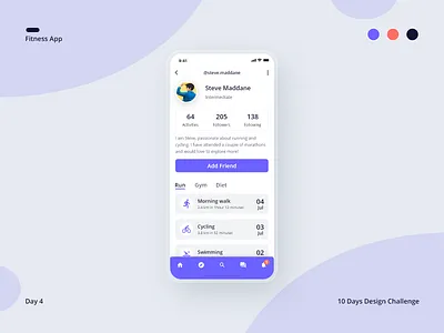 10 Days Design Challenge - Day 4 - Fitness App Profile 10ddc adobexd app design fitness mobile profile ui ui design uxdesign