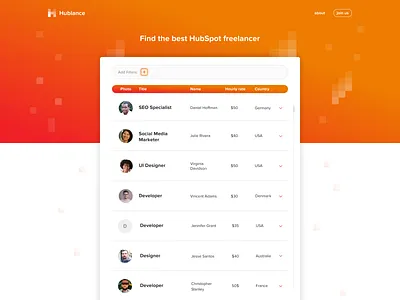 Hublance - Find the best Hubspot freelancer branding design designs filter ui filters find find job freelance hubspot interface list product search ui web webdesign website website design