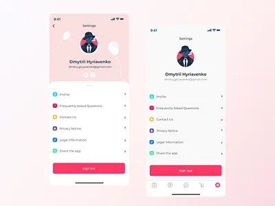 Setting page battle flat design ios pink profile setting skeuomorphism