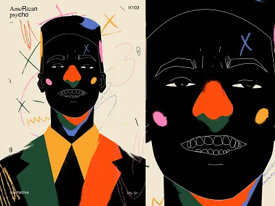 Alternative psycho abstract composition grunge texture illustration laconic lines minimal portrait portrait illustration poster smile