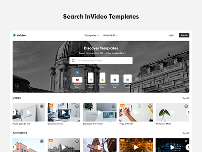 Search InVideo Templates card design editor minimal search searchbar templates ui ux video video editor