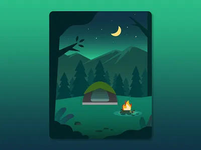 Camping Flat Illustration adobe adobe illustrator blue camping design fire flat flat design flat illustration flatdesign green illustration illustration art illustrations illustrator moon mountain night tent vector
