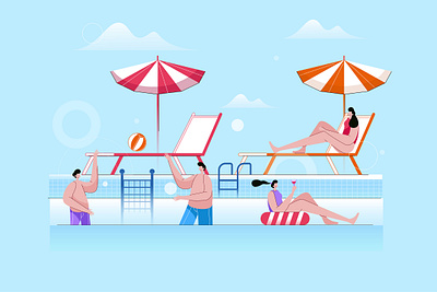 Group Of Friends Having Fun In Swimming Pool activity beach cartoon friends fun group happy holiday illustration leisure party people pool summer swimming vacation vector water young