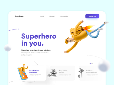 Superhero | Website Design 3d adobe xd adobexd flat landing page logo ui web webdesign website website design