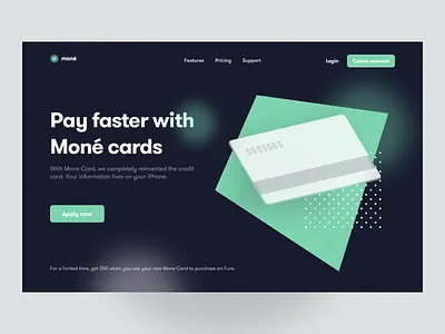 Moné Landing Page app bank card design figma finance app hero hero section illustration landing page minimal money money app payment ui ui design ux web design website