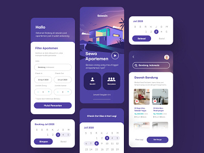 Rent Apartment Mobile App app card card ui cards clean illustration inspiration mobile purple set ui ux vector