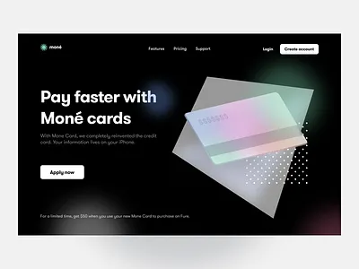 Moné Landing Page - v2 app card design figma finance hero hero section illustration landing page landing page design landingpage minimal money payment ui ui design ux web design web page website