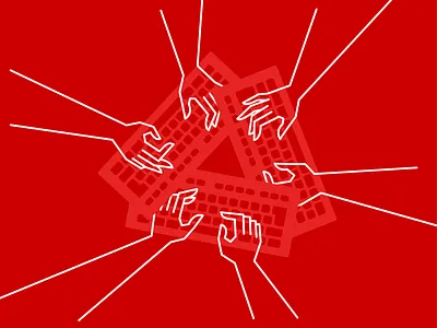 Shared development model development editorial hands illustration keyboard typing