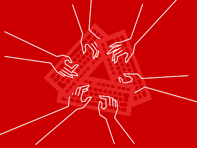 Shared development model development editorial hands illustration keyboard typing