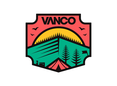 VANCO Camping Badge badge badge design brand design brand logo camp camping logo logo design logo designer logos merch merch design merch designer nature outdoors patch patch design sunset tent vanguard design co