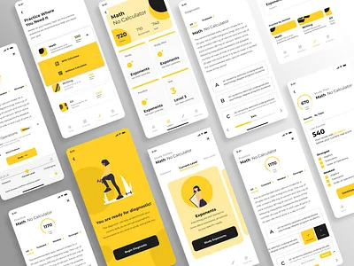 Test Prep app card dashboard design education educational interface mobile product quiz school test ui ux white wireframe yellow