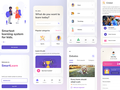 Smart learning application for school going kids category debates e learning education kids profile smart learning smart learning topics ui uiux