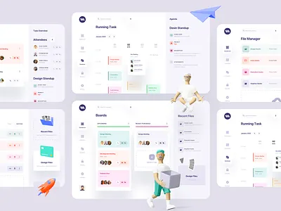 Task Management Dashboard 3d illustration analytics boards calendar card ui clean dashboard file management file manager management system meeting app minimal product design profile schedule schedule app task management ui ux web application design