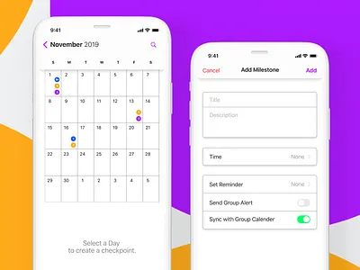 Calender App app calendar checkpoint collaboration design iphone mobile project settings sheduling ui ux