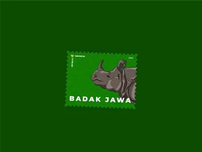 Badak Jawa Stamp cartoon illustration design drawing illustration rhino stamp stamp design stamps vector
