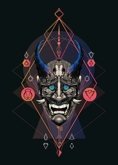 Hannya mayhem mask art design hannya illustration mask vector