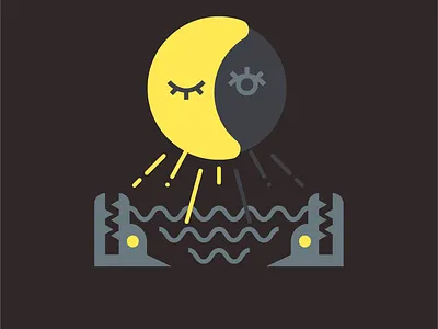 I am the moon. animal eyes light mystic night ray vector illustration water waves werewolf wolf