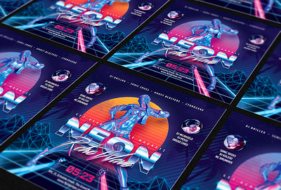Neon Retrowave 80s Party Flyer 80`s 80s eighties flyer future futuresynth girl invite music neon new outrun party retro retrowave sexy sexy girl synth synthwave wave