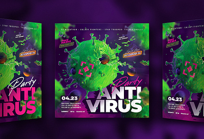 Antivirus Party Flyer anti antivirus bullet corona coronavirus covid covid19 event fight flyer green pandemic party shoot virus