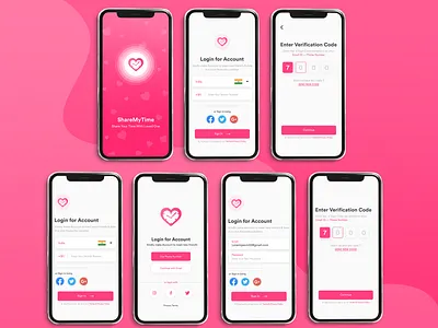 Dating App Design app app design app mockup application colorful content dating dating app design devdesignstudio heart icon iphone x love mobile app mockup pink ui ux vector