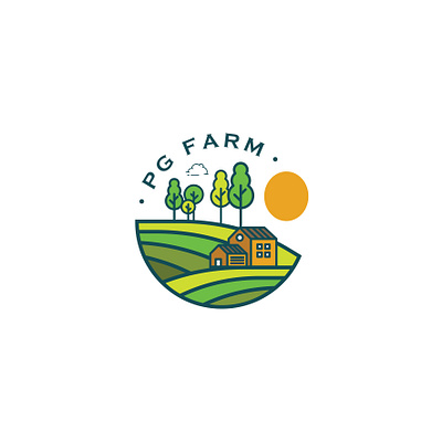 PG Farm logo by Brandall Agency branding circle farm farming landing landscape landscapes logo rice sun tree