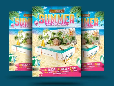 Tropical Summer Beach Flyer beach beach flyer beach holiday beach party club flyer island nightclub party party flyer poster psd sea sky summer summer car summer event summer holiday summer party summer poster