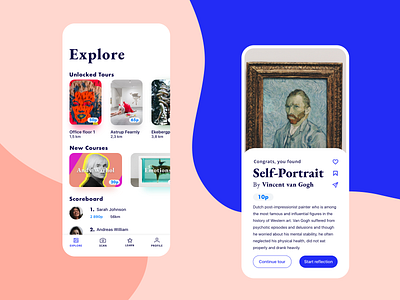 Explore Art app app design art artwork blue card card design colors explore gamification mobile mobile app mockup tabbar typography ui ux