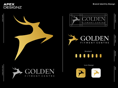 Golden Fitment Centre Logo - Deer Logo bold brand identity branding creative logo deer logo flat gold effect golden logo logo logo design logo presentation minimalist minimalist logo minimalist logo design modern logo