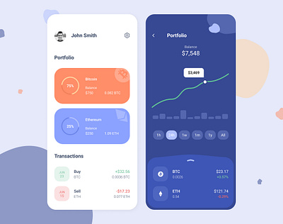 Crypto Wallet app bitcoin chart design ethereum icon mobile prototype ui ux