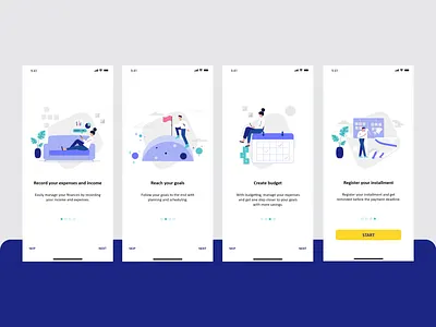 On Boarding Screens budget expenses finance goals onboarding