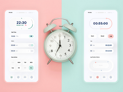 Redesigned Alarm App For iOs abstract adobexd app branding clock clock app creative cuberto design exercise gym illustration minimal realism skeumorphism skeuomorph ui ux workout workspace