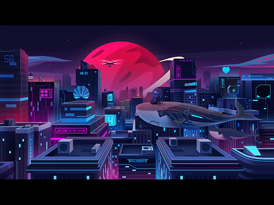 Huawei Wallpaper branding city cyberpunk future future city futuristic huawei illustration landing landingpage wallpaper