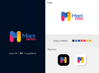 Meet Dating App adobe illustrator concept dating dating logo dating website design gradient graphic graphic design letter m logo logo concept logo design logo inspiration love mark monogram