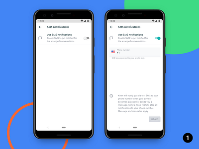 SMS notifications android android 10 app concept design keen mobile native notifications phone number settings sms ui ux