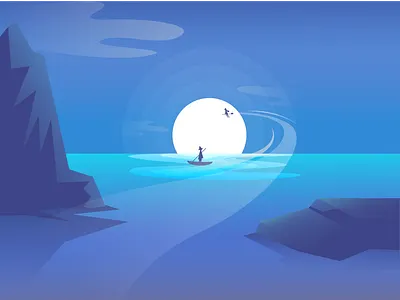 full moon background art background image custom illustration design illustrator flat flat background flat design full moon illustration illustration art logo mage moonlight sea sorcerer sorceress vector witch