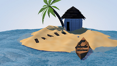 3D Island 3d c4d hut island palm tree rowboat