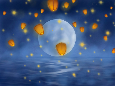 The sea bright moon design illustration