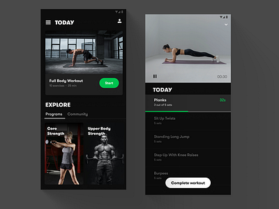 Fitness App - Dark mode app app design dark dark mode design fitness flat health minimal mobile mobile app mobile app design ui uiux ux