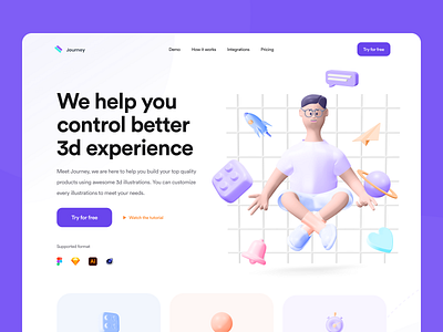 Journey - 3D Illustration Maker Header 3d 3d illustration clean design hero image hero section illustration landing page landingpage ui user experience user interface ux