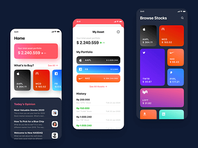 Stock Exchange App - A Playful Approach asset brand colorful fintech fintech app market nike portfolio stock market stocks value