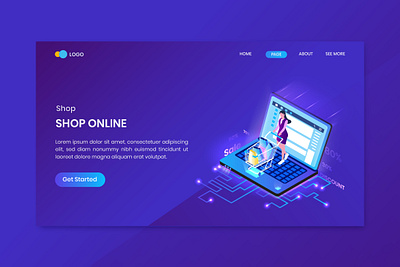 Shopping Isometric Concept Landing Page 3d business character commerce concept design illustration isometric isometry landing online order page people shop shopping vector website