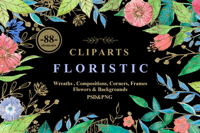 Collection of Floristic Cliparts backgrounds digitalart elements floral frames