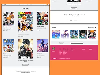 Anime website animated animation anime bleach daily 100 challenge dailyui design dragonball flat flatdesign one piece ui ux website