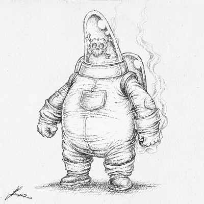 Toxic Man blackandwhite cartoon cartoony characterdesign dark illustration jumpsuit kaamuz moebius monster monsters tattoo tim burton toxic toxic man