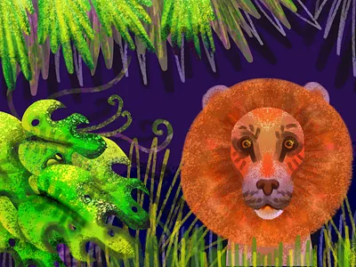 Lion illustration 2d 2d art animals design illustration jungle leaf lion lion king photoshop plant